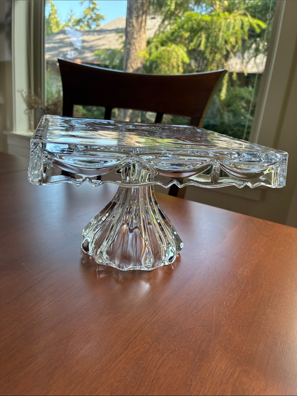 Godinger Clear Glass Pedestal Square Serving Dish EUC